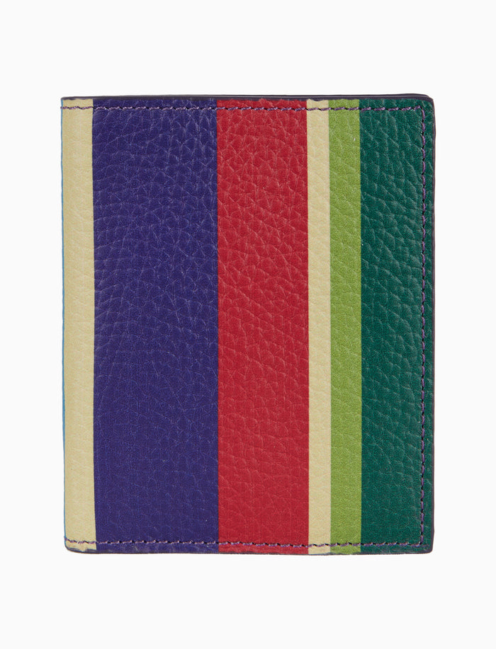 Porta carta di credito unisex in pelle martellata blu righe multicolor - Gallo 1927 - Official Online Shop