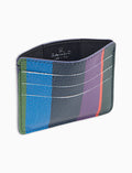 Porta carta di credito unisex in pelle martellata blu righe multicolor