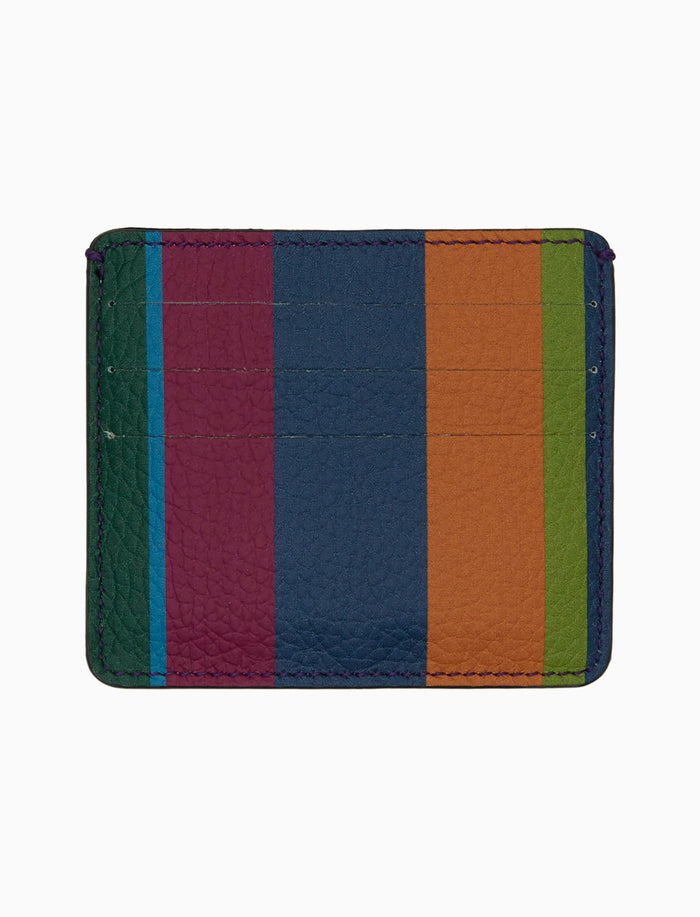 Porta carta di credito unisex in pelle martellata blu righe multicolor - Gallo 1927 - Official Online Shop