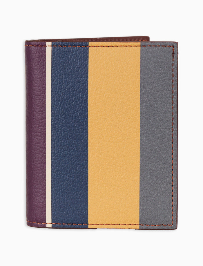 Porta carta di credito unisex in pelle martellata giallo righe multicolor