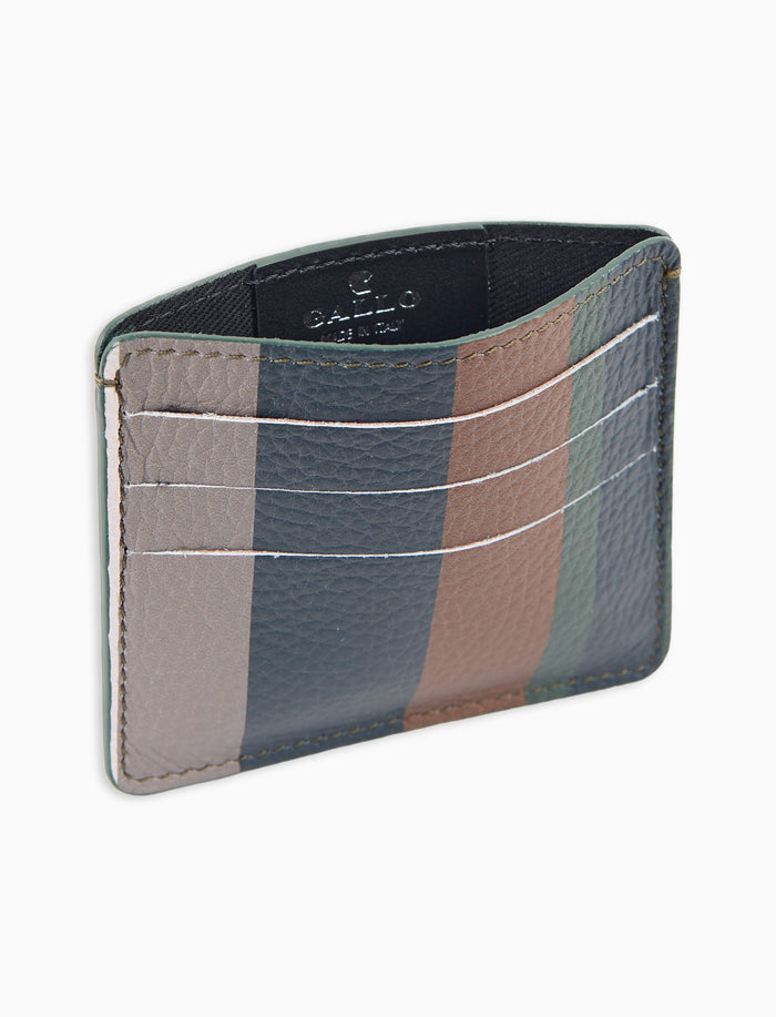 Porta carta di credito unisex in pelle martellata grey righe multicolor