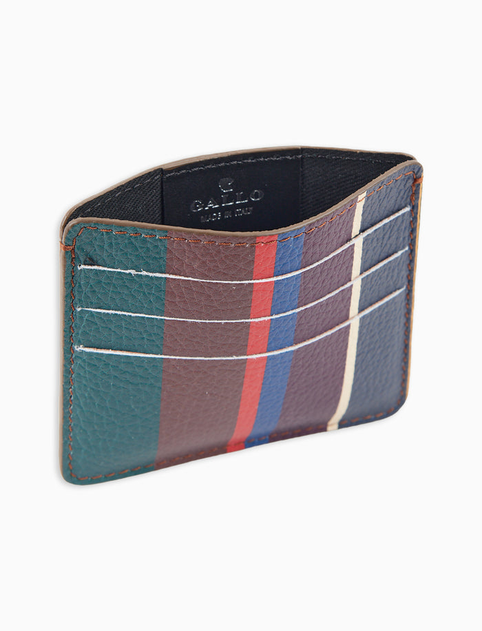 Porta carta di credito unisex in pelle martellata yellow righe multicolor