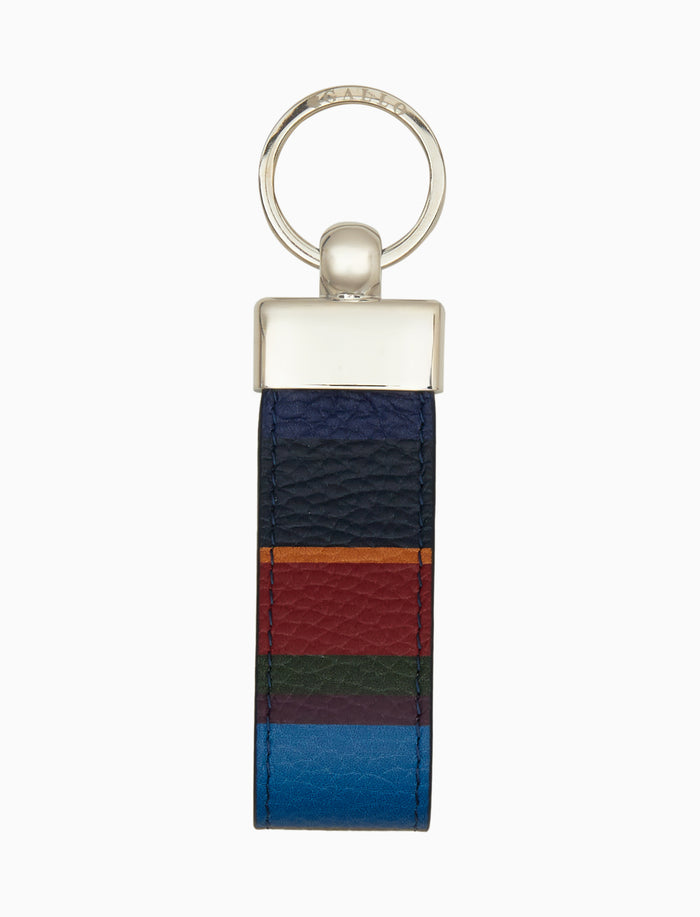 Portachiavi listello doppio unisex pelle martellata blu righe multicolor - Gallo 1927 - Official Online Shop