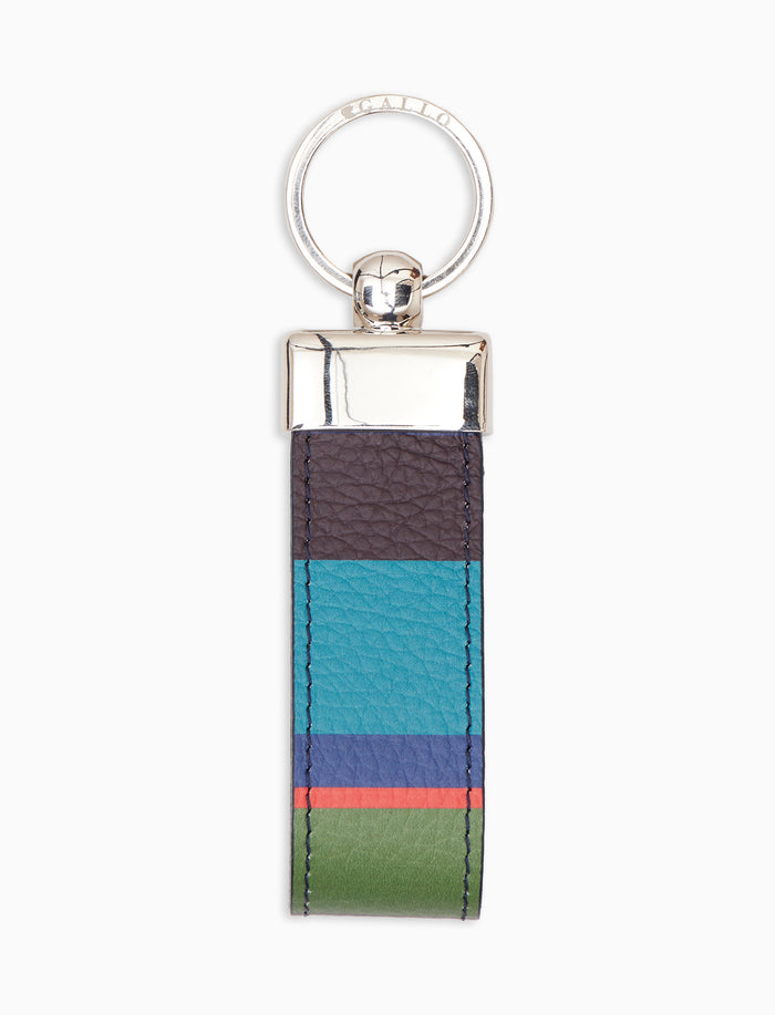 Portachiavi listello doppio unisex pelle martellata blu righe multicolor