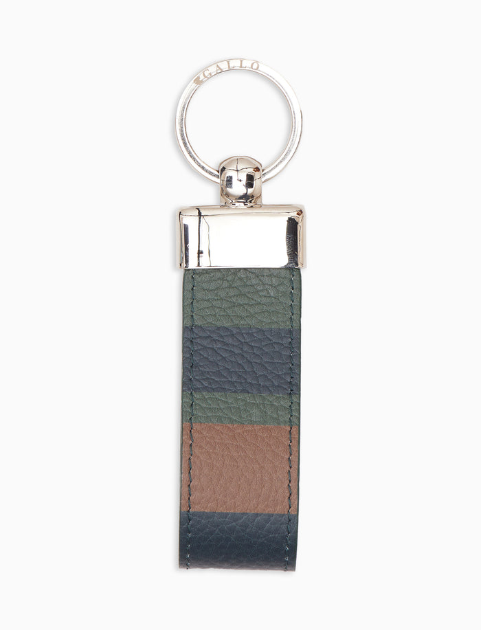 Portachiavi listello doppio unisex pelle martellata grigio righe multicolor