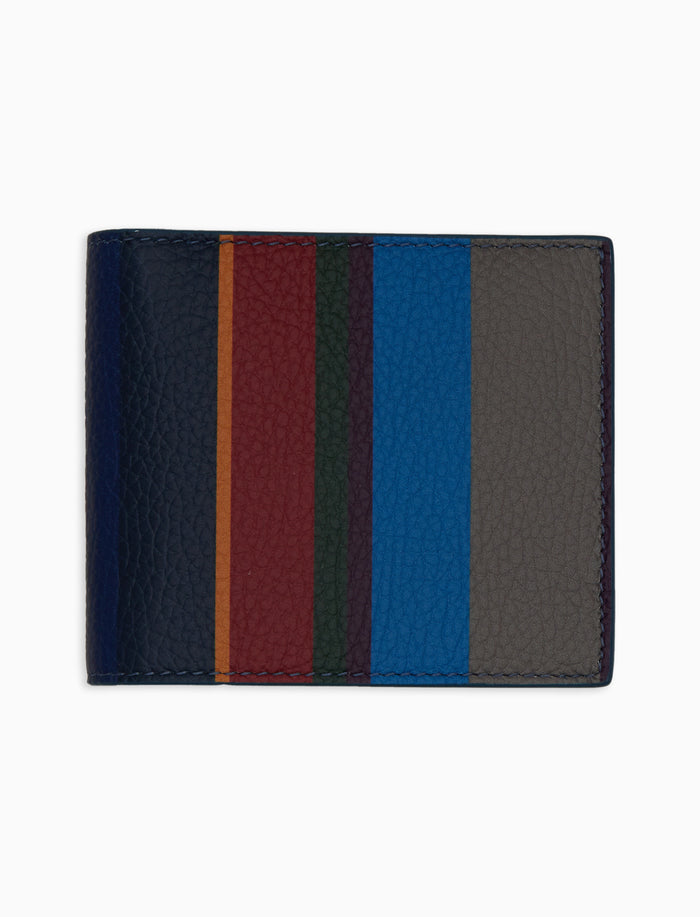 Portafoglio piccolo con portamonete uomo pelle martellata blu righe multicolor - Gallo 1927 - Official Online Shop