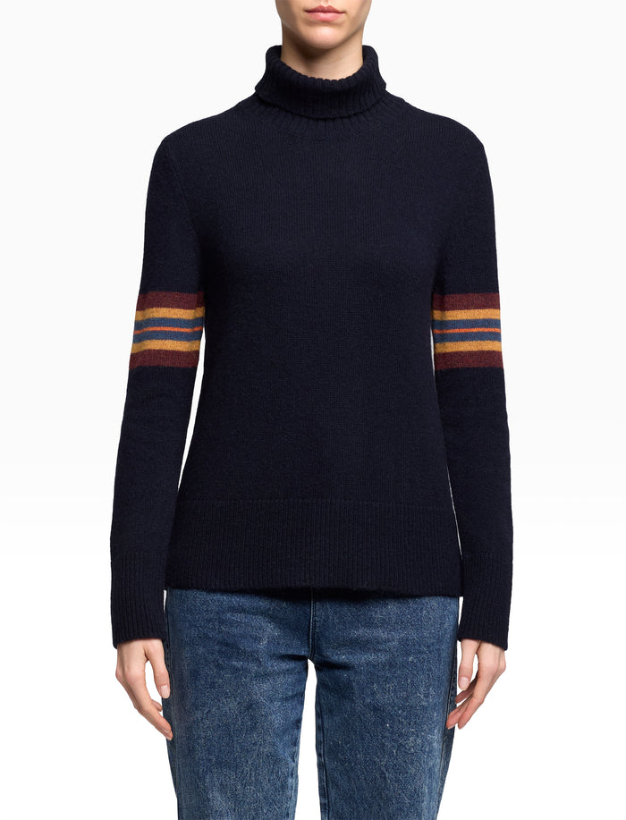 Pull dolcevita donna lana blu tinta unita