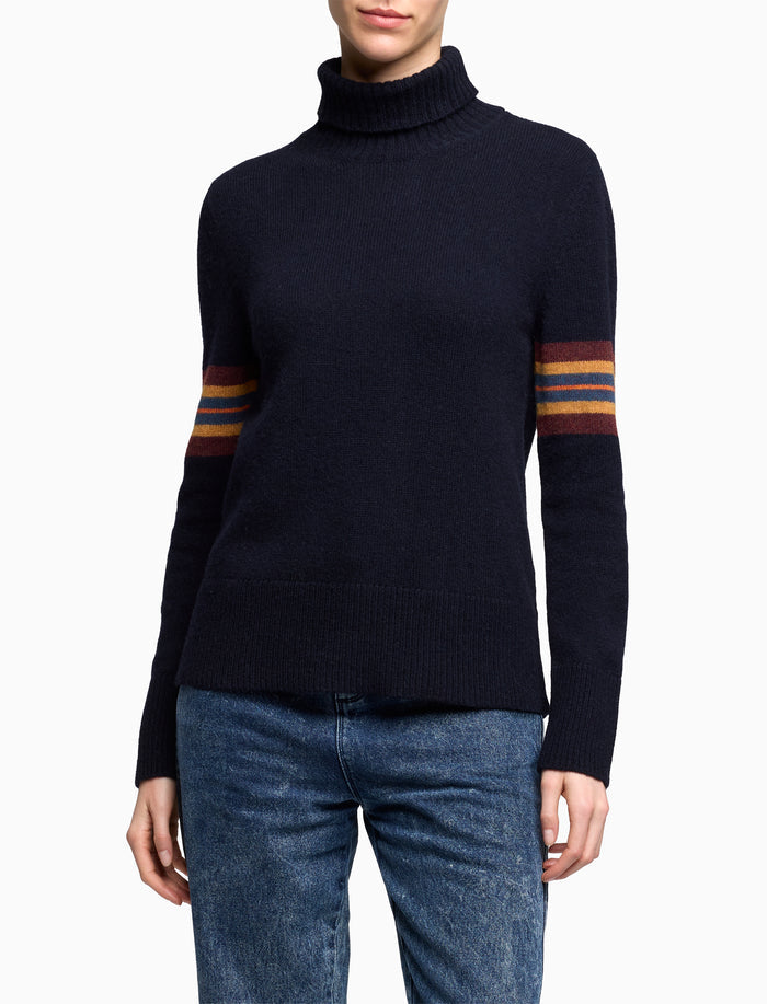 Pull dolcevita donna lana blu tinta unita