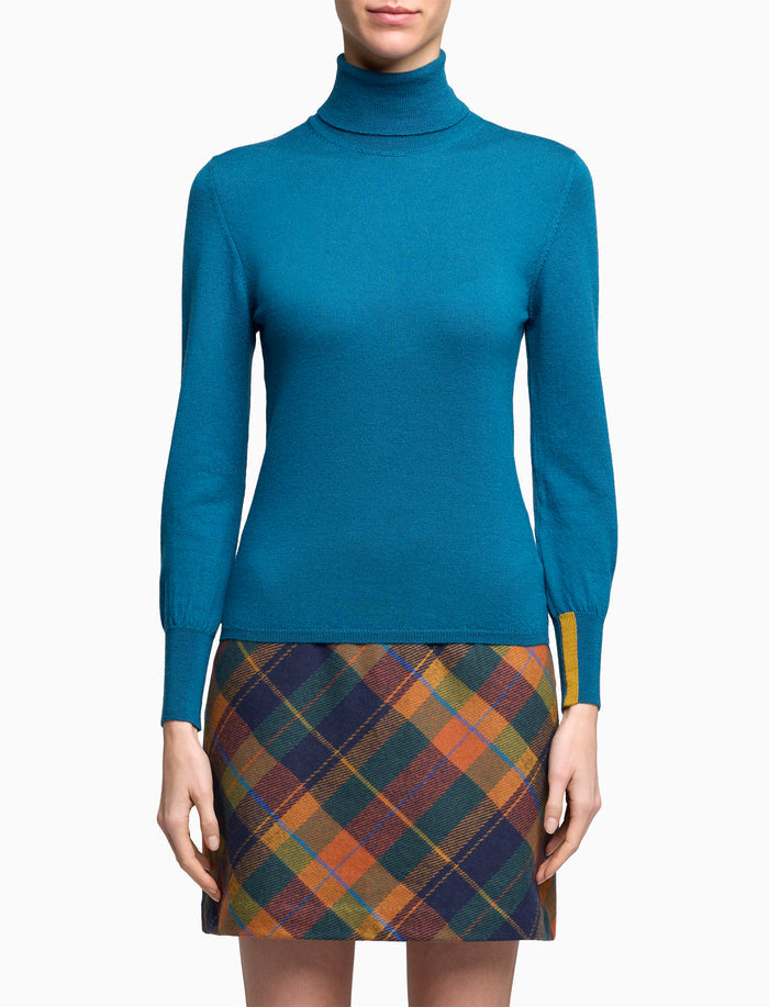 Pull dolcevita donna lana color pavone tinta unita