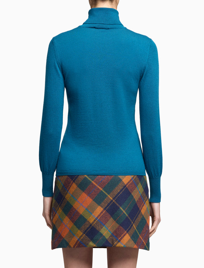 Pull dolcevita donna lana color pavone tinta unita