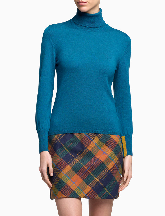 Pull dolcevita donna lana color pavone tinta unita