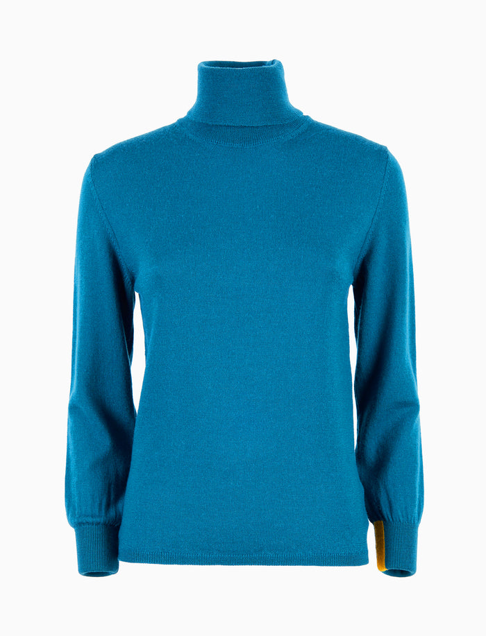 Pull dolcevita donna lana color pavone tinta unita