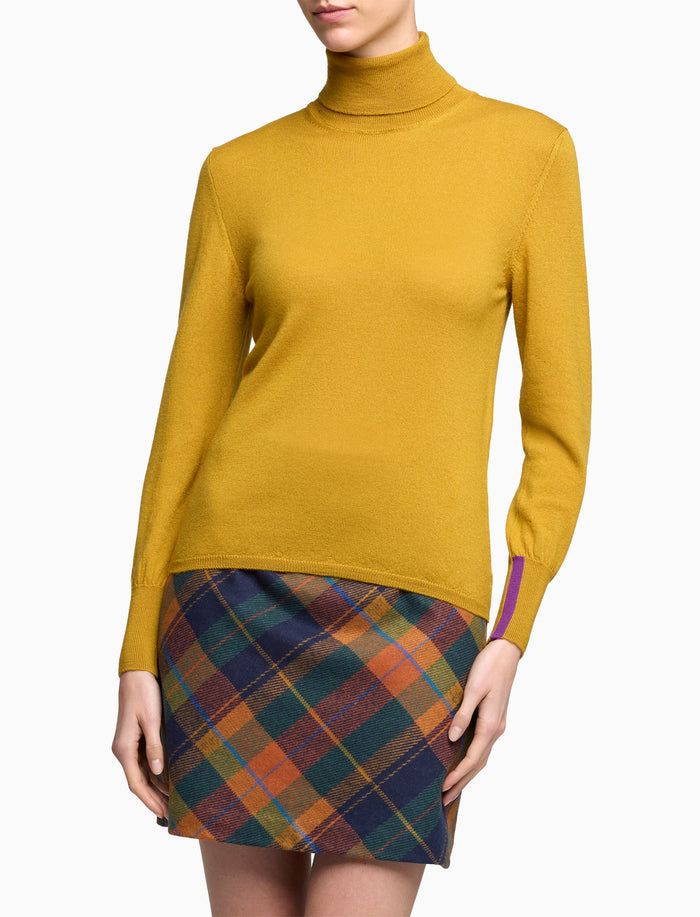 Pull dolcevita donna lana giallo tinta unita
