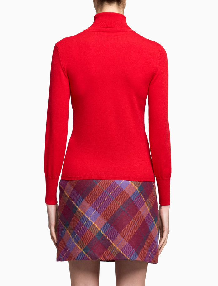 Pull dolcevita donna lana rosso tinta unita
