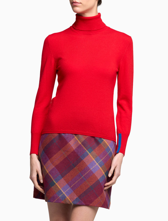 Pull dolcevita donna lana rosso tinta unita