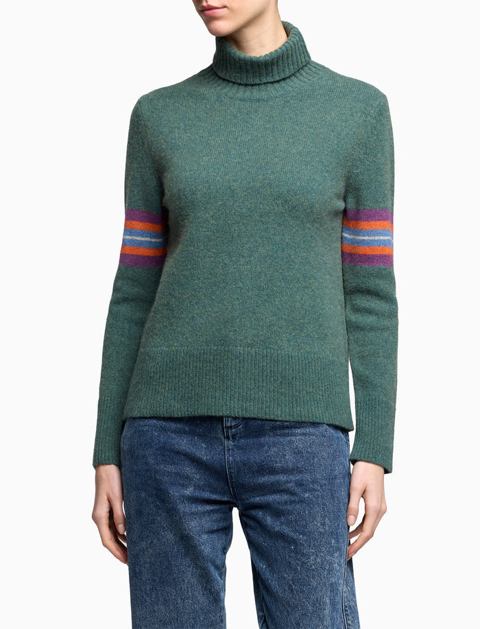 Pull dolcevita donna lana verde tinta unita