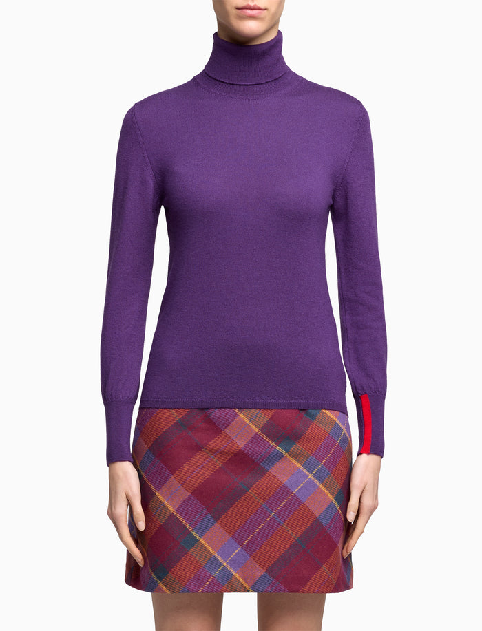 Pull dolcevita donna lana viola tinta unita