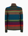 Pull dolcevita donna lana, viscosa e cashmere verde a coste righe multicolor - Gallo 1927 - Official Online Shop