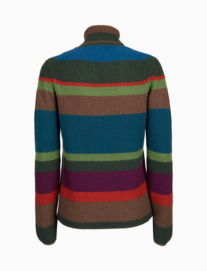 Pull dolcevita donna lana, viscosa e cashmere verde a coste righe multicolor - Gallo 1927 - Official Online Shop