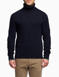 Pull dolcevita uomo lana blu tinta unita