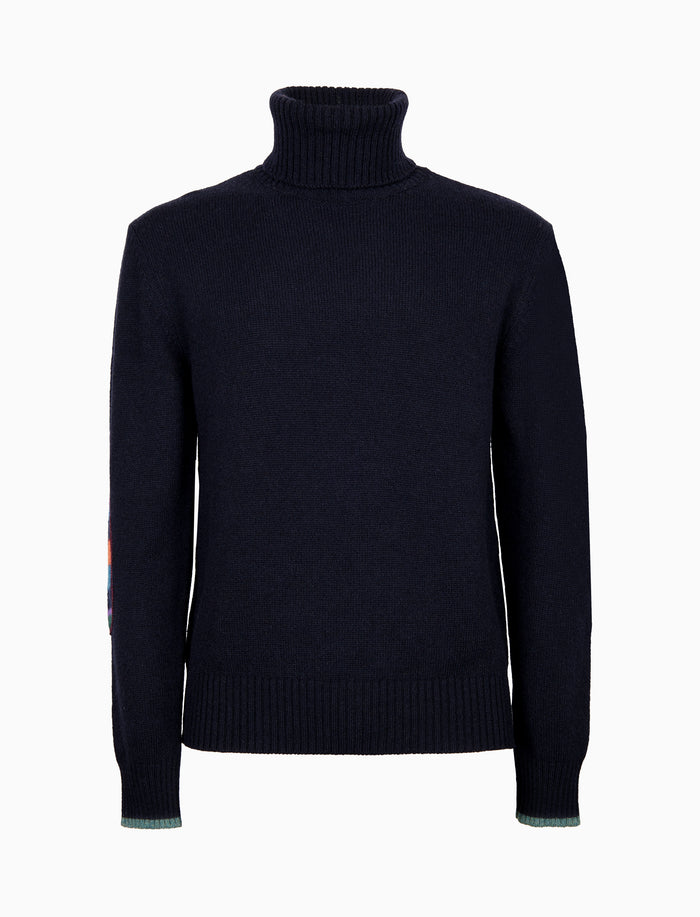 Pull dolcevita uomo lana blu tinta unita