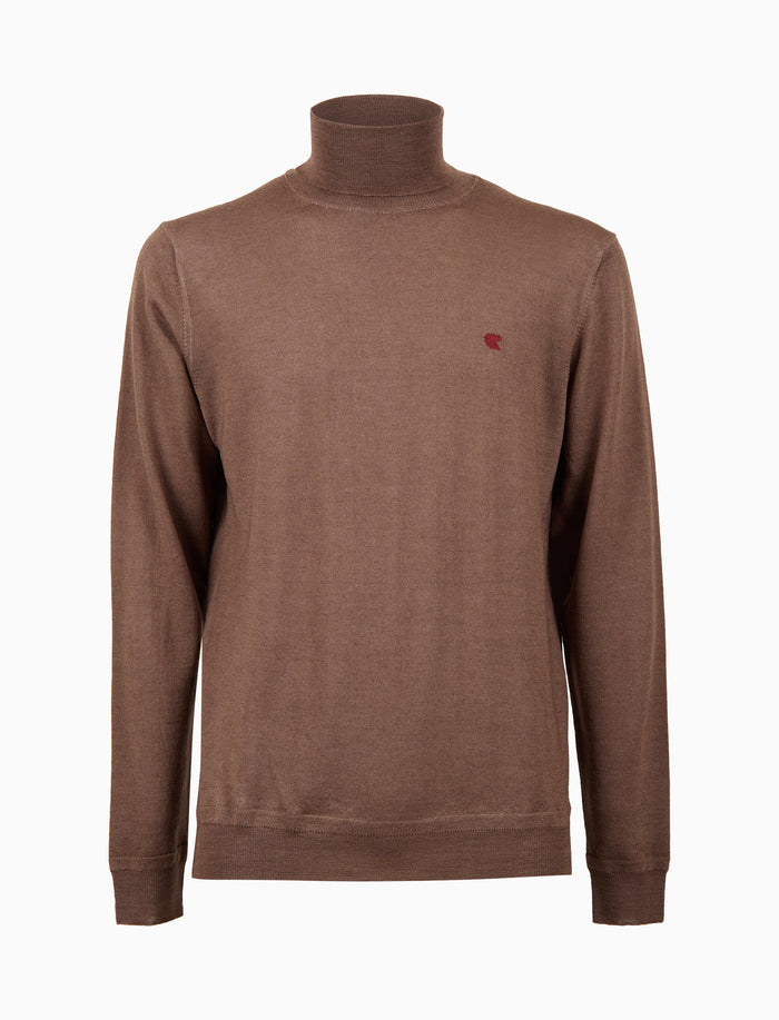 Pull dolcevita uomo lana marrone tinta unita - Gallo 1927 - Official Online Shop