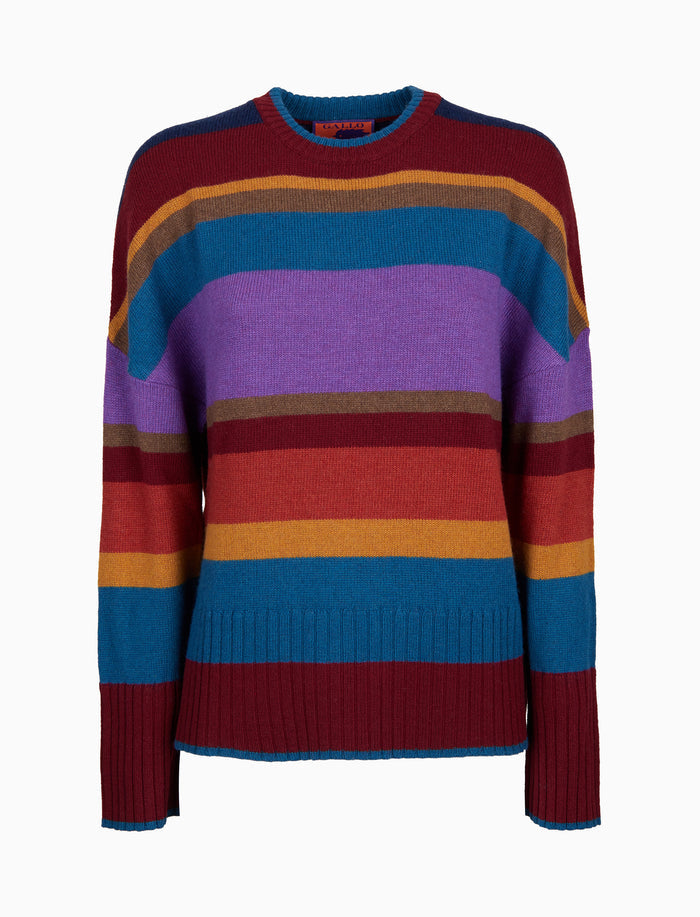Pull girocollo donna lana bordò righe multicolor - Gallo 1927 - Official Online Shop