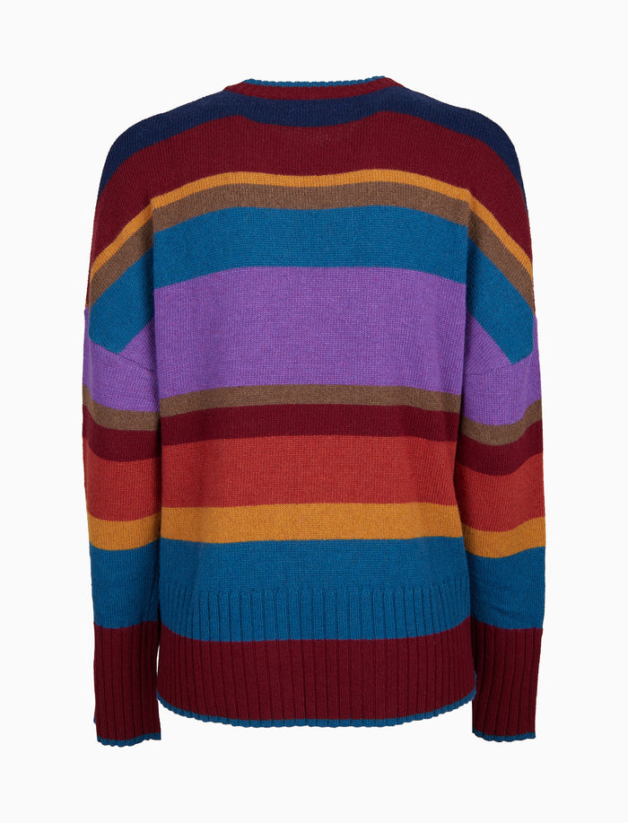 Pull girocollo donna lana bordò righe multicolor - Gallo 1927 - Official Online Shop