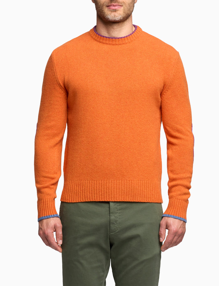 Pull girocollo uomo lana arancio tinta unita