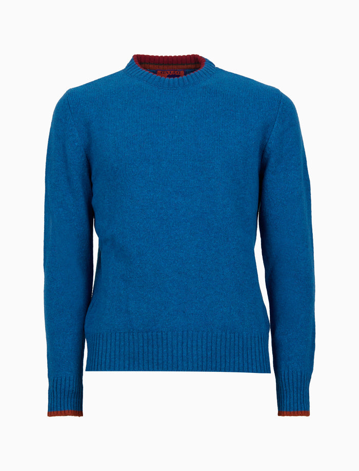 Pull girocollo uomo lana azzurro tinta unita - Gallo 1927 - Official Online Shop