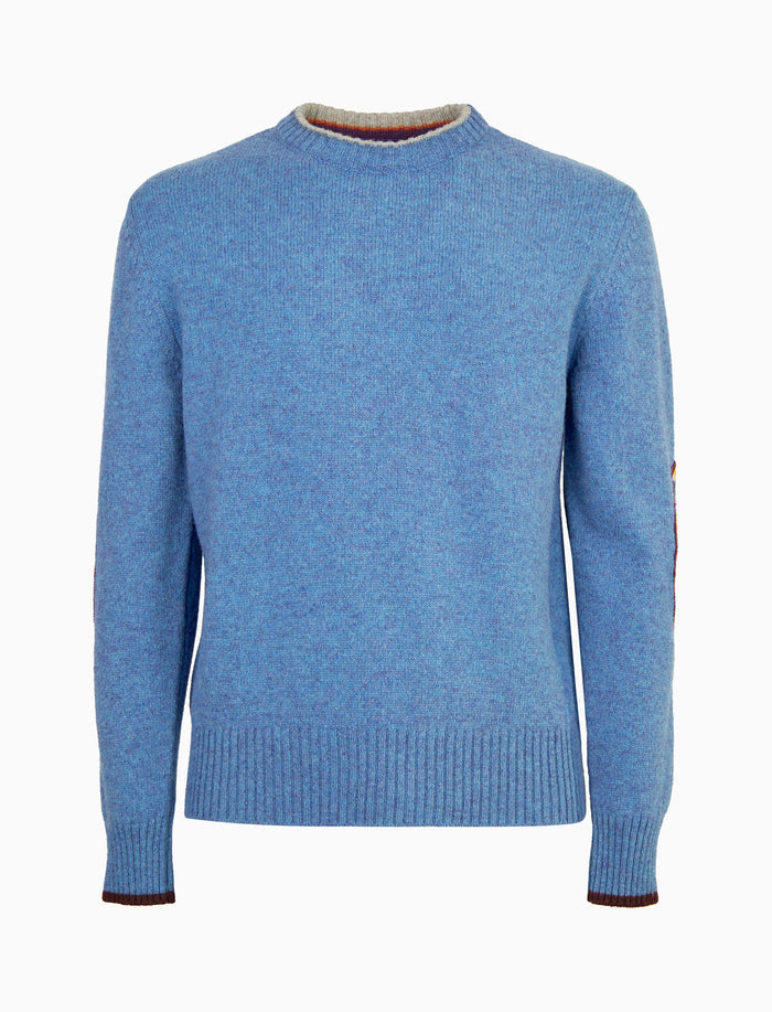 Pull girocollo uomo lana azzurro tinta unita