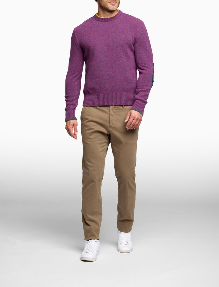 Pull girocollo uomo lana viola tinta unita