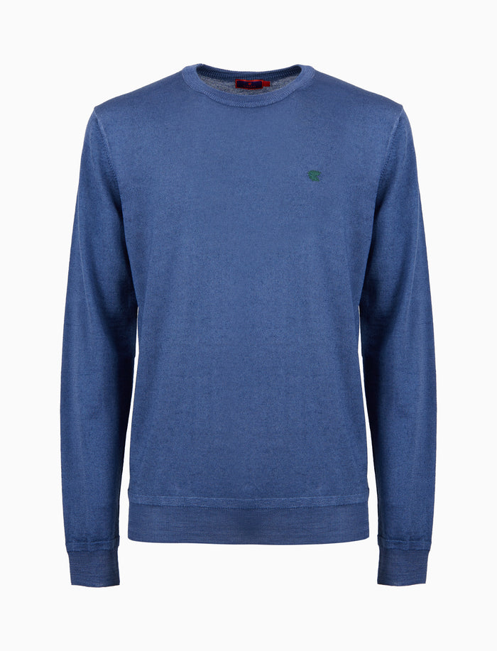 Pull uomo girocollo lana blu tinta unita - Gallo 1927 - Official Online Shop