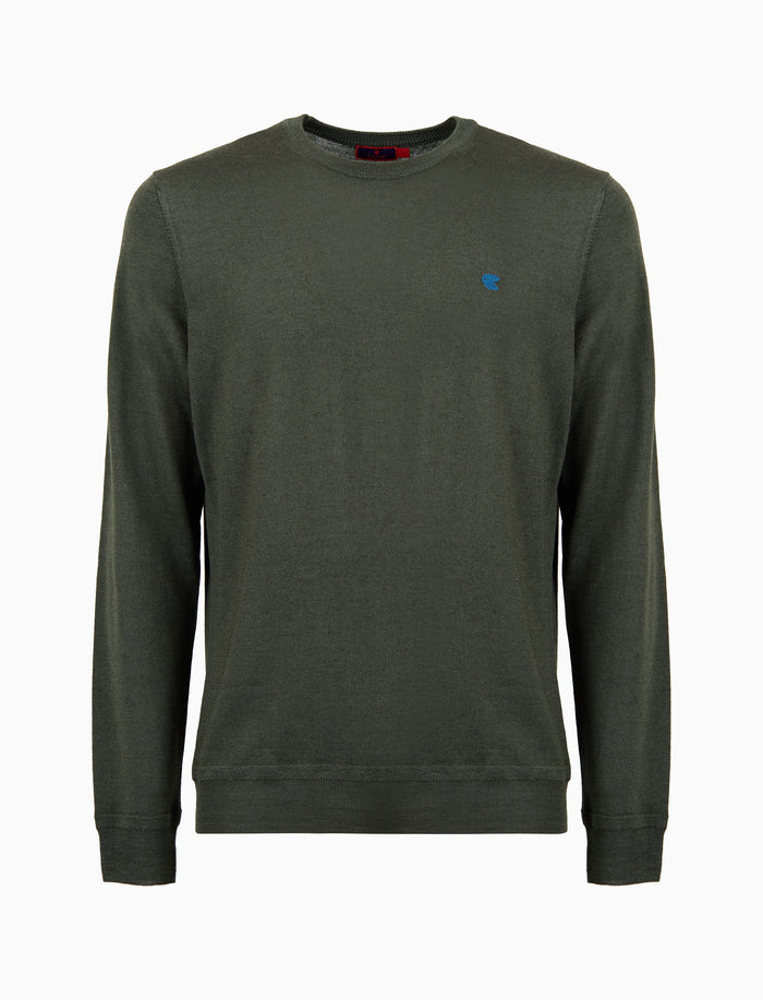 Pull uomo girocollo lana verde tinta unita - Gallo 1927 - Official Online Shop