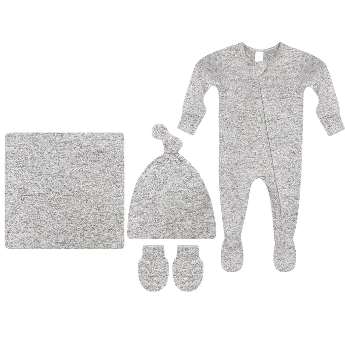 Sam Plush Knit Newborn Hat Bundle + Zipper Footie