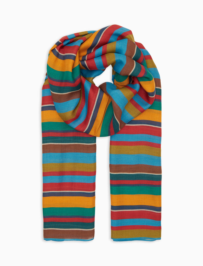 Sciarpa leggera unisex azzurro righe multicolor