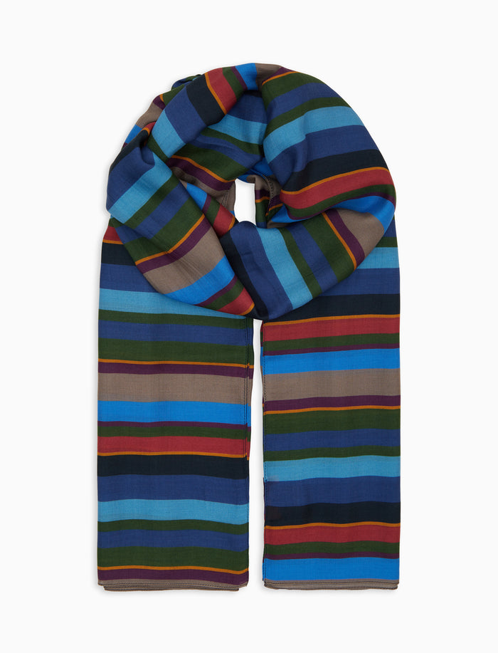 Sciarpa leggera unisex blu righe multicolor - Gallo 1927 - Official Online Shop