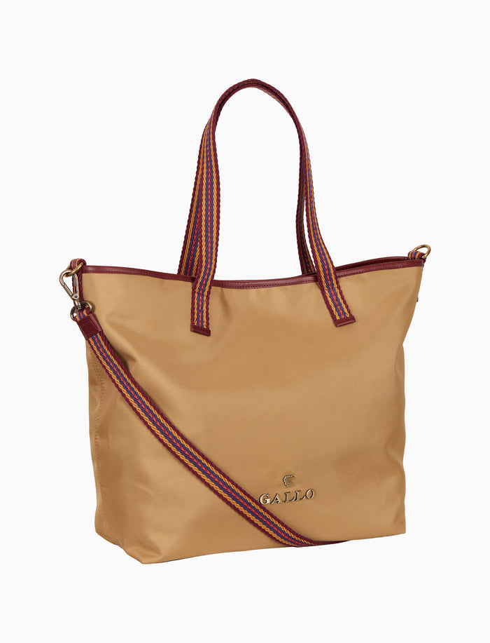 Shopper unisex tinta unita giallo con nastro spigato ed inserti in pelle - Gallo 1927 - Official Online Shop
