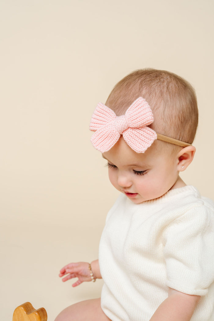 Sweater Bow - Blush Chunky Knit