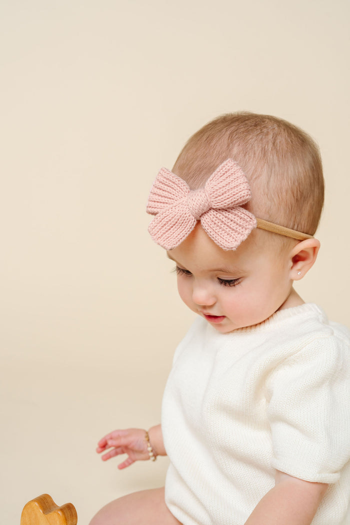 Sweater Bow - French Pink Chunky Knit