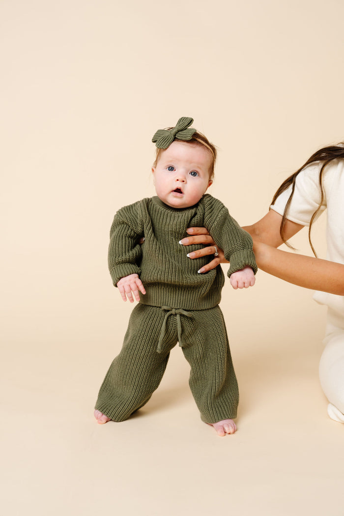 Sweater Bow - Olive Chunky Knit