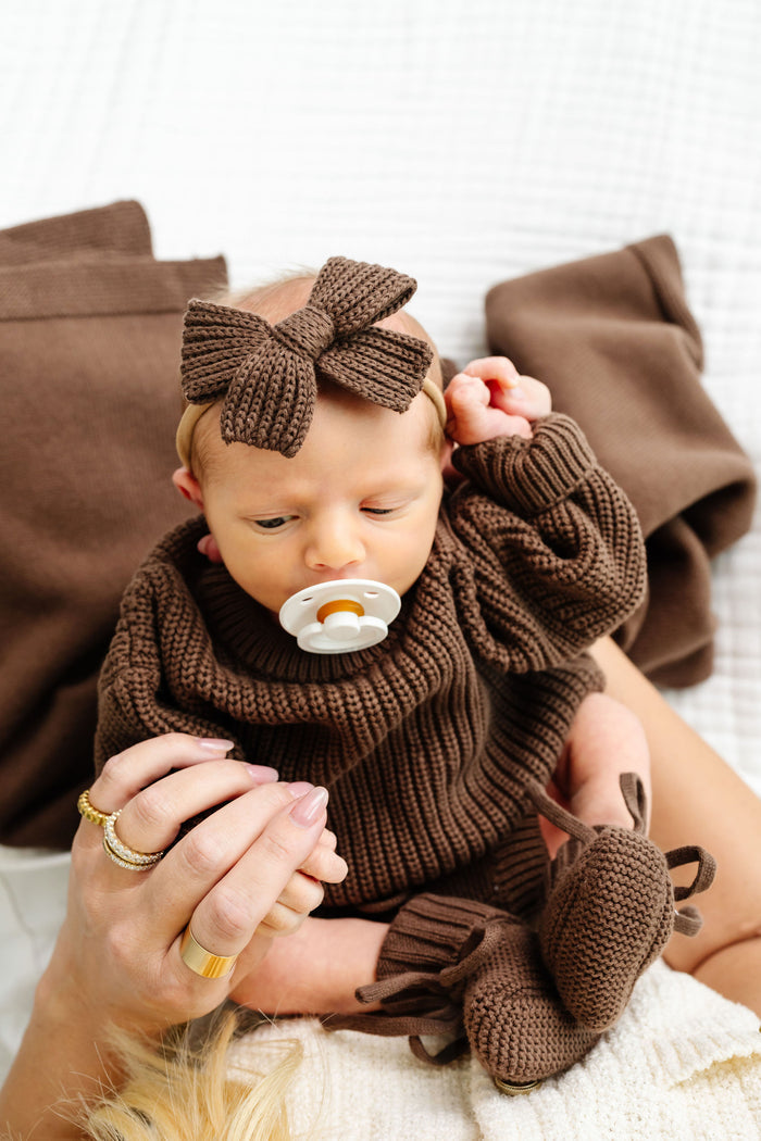 Sweater Bow 3 Pack - Tan Chunky Knit