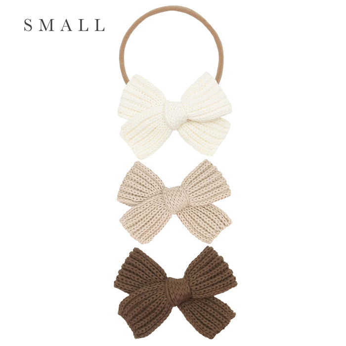 Sweater Bow 3 Pack - Tan Chunky Knit