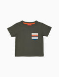 T-shirt bambino cotone tinta unita con taschino righe multicolor verde - Gallo 1927 - Official Online Shop