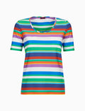 T-shirt donna maniche a 3/4 in jersey di cotone blu righe multicolor