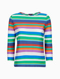T-shirt donna maniche a 7/8 in jersey di cotone blu righe multicolor