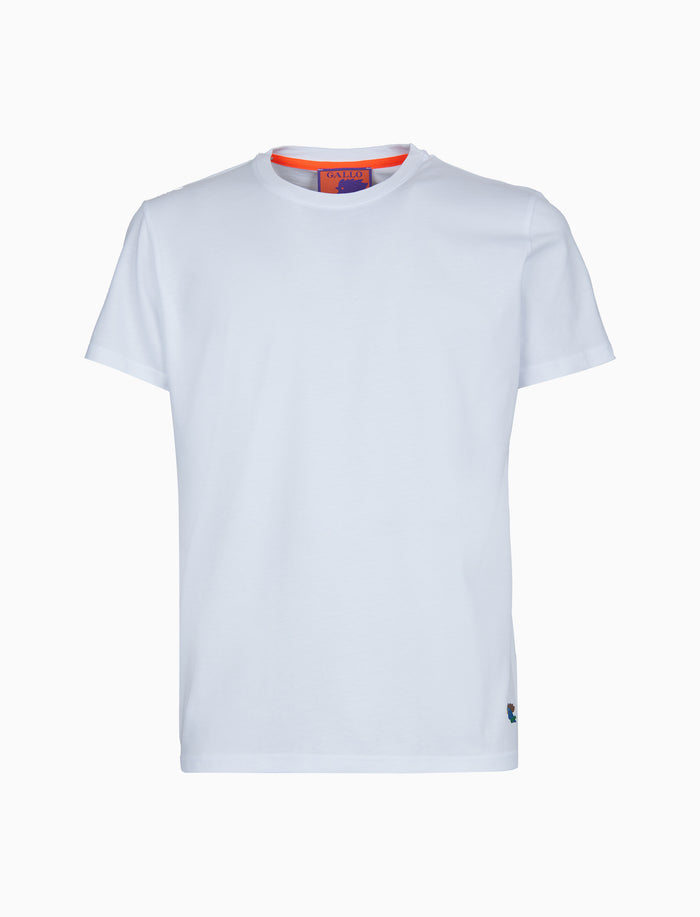 T-shirt girocollo unisex cotone tinta unita con stampa galletto colorato bianco - Gallo 1927 - Official Online Shop