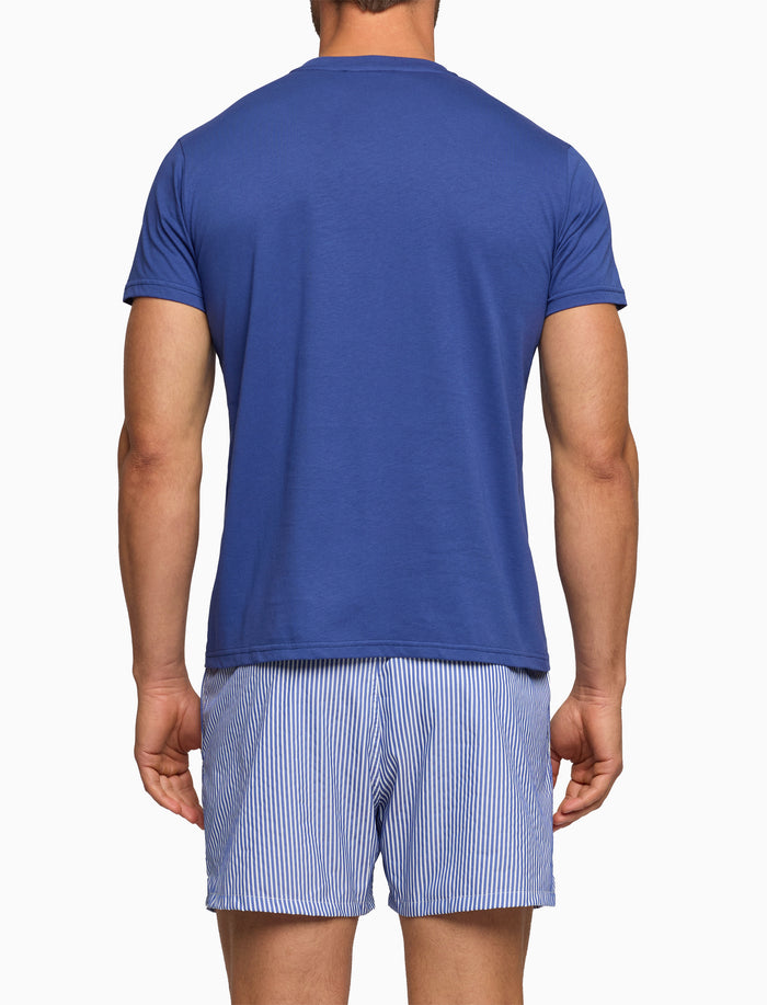 T-shirt girocollo uomo cotone tinta unita blu con taschino seersucker - Gallo 1927 - Official Online Shop