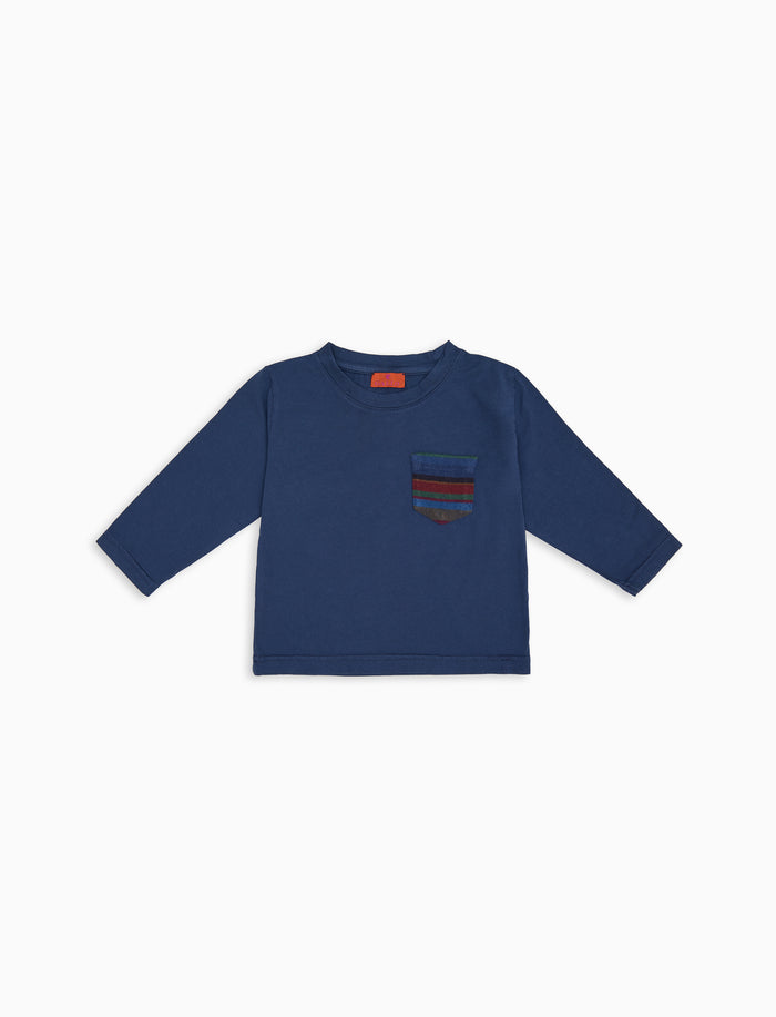 T-shirt maniche lunghe bambino cotone blu tinto capo e taschino pile multicolor - Gallo 1927 - Official Online Shop