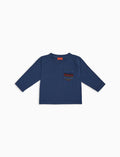 T-shirt maniche lunghe bambino cotone blu tinto capo e taschino pile multicolor - Gallo 1927 - Official Online Shop